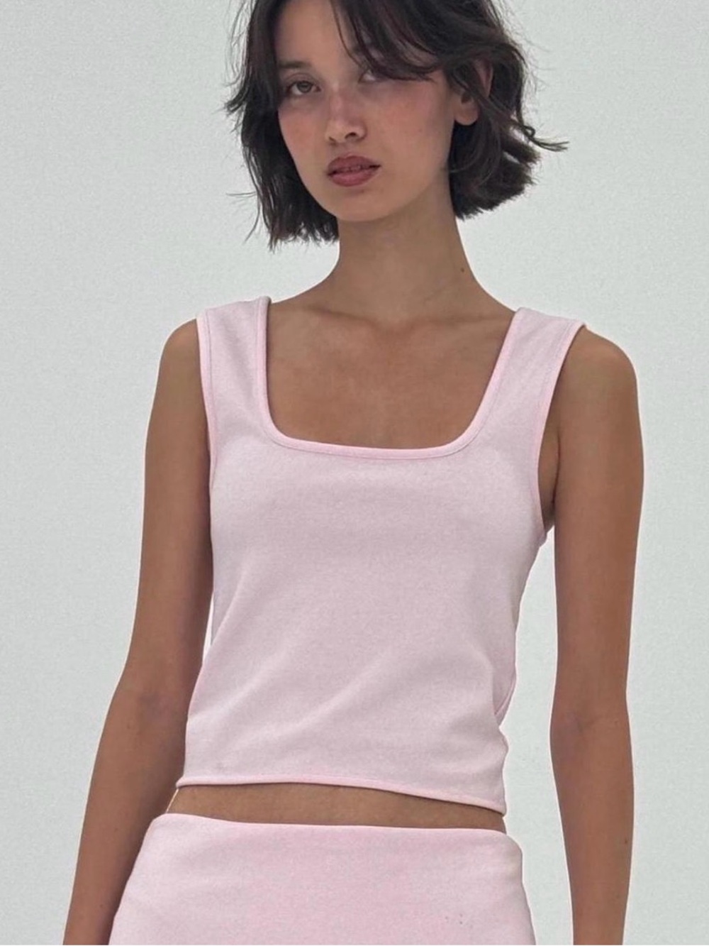 Square Neck Ribbed Tank Top in Light Pink